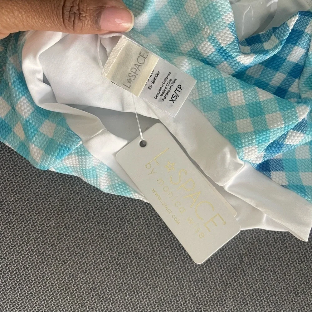 NWT L*Space Picnic Plaid Portia‎ High Waist Bottoms Blue White